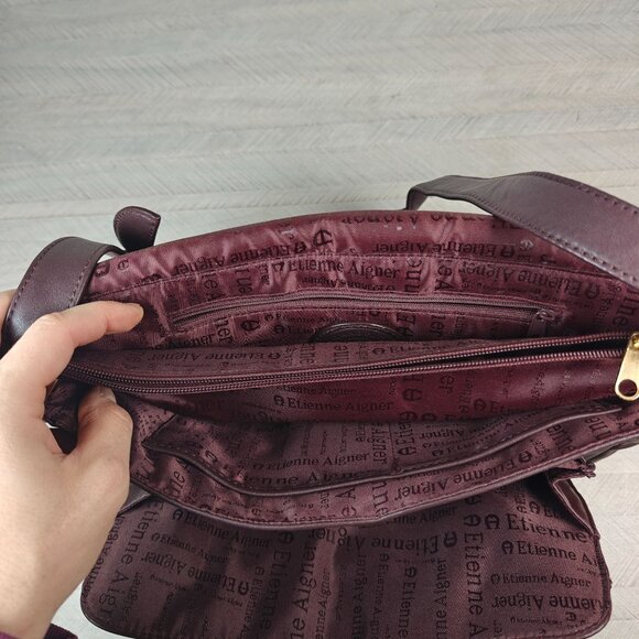 Vintage Etienne Aigner Oxblood Leather Shoulder Bag Organizer Compartments - Picture 8 of 14